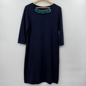 Boden Navy Blue sweater dress Wool Blend Embellished Cute Career size 8R